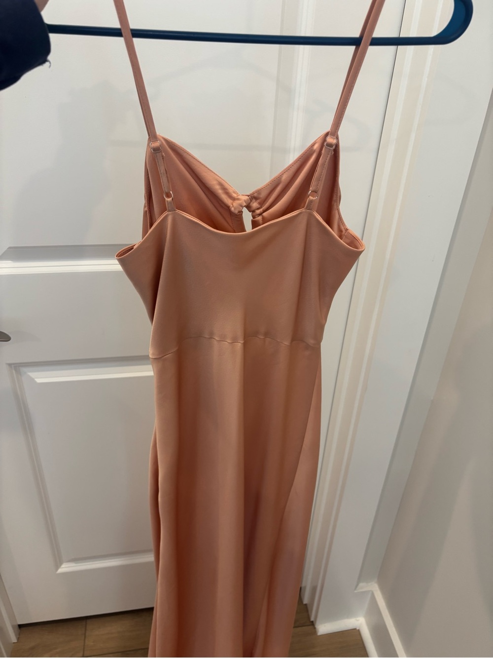 Show Me Your MuMu Peach Slip Midi Dress with Front Ruched Tie - Picture 2 of 4